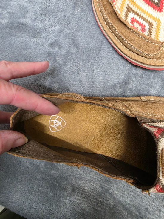Shoes - Ariat Handwoven Pattern Slip On Shoes Tan Suede Red Sole